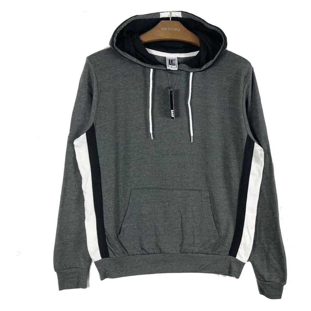 New LIQUID ENERGY Hoodie L Grey/Charcoal Stripe White&Black Drawstring Pockets